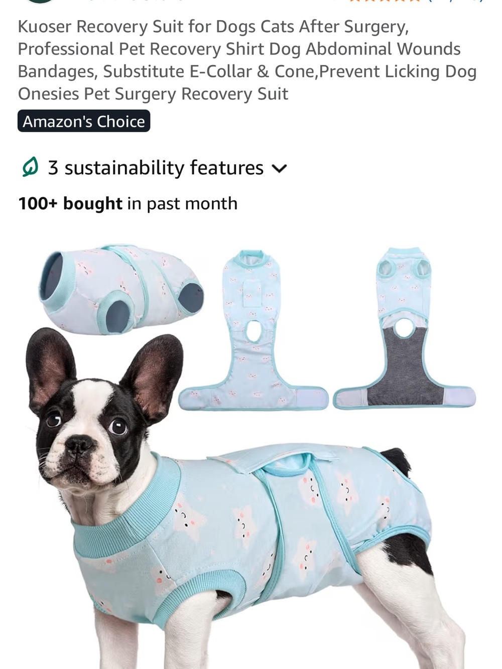 Kuoser Light Blue Post-Surgery Recovery Suit for Dogs